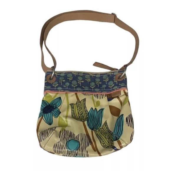 Fossil Handbags - Fossil Key-Per Cross Body Bag Purse Hand Bag Floral Flowers Cream Blue Green